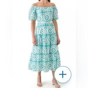 Crown & Ivy Blue and White Eyelet Midi Dress